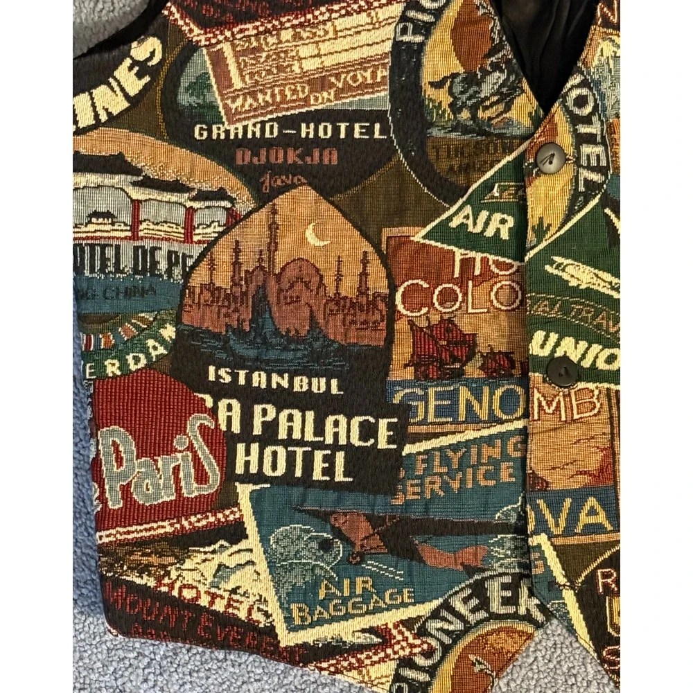Lattitudes Vest Mens Size XL Graphic Black Multi Art Streetwear Boho 90s Arts